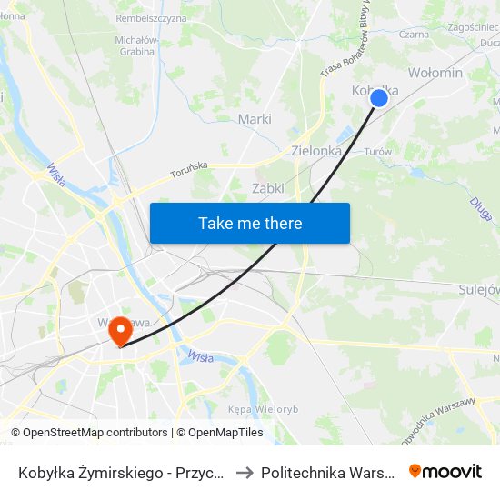 Kobyłka Żymirskiego - Przychodnia 02 to Politechnika Warszawska map