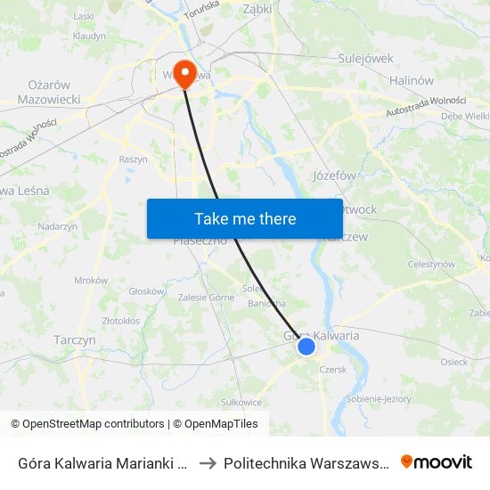 Góra Kalwaria Marianki 02 to Politechnika Warszawska map