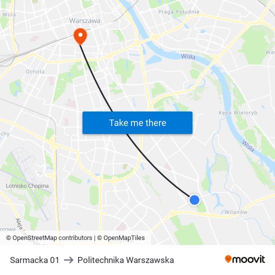 Sarmacka to Politechnika Warszawska map