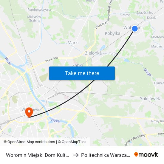 Wołomin Miejski Dom Kultury 02 to Politechnika Warszawska map