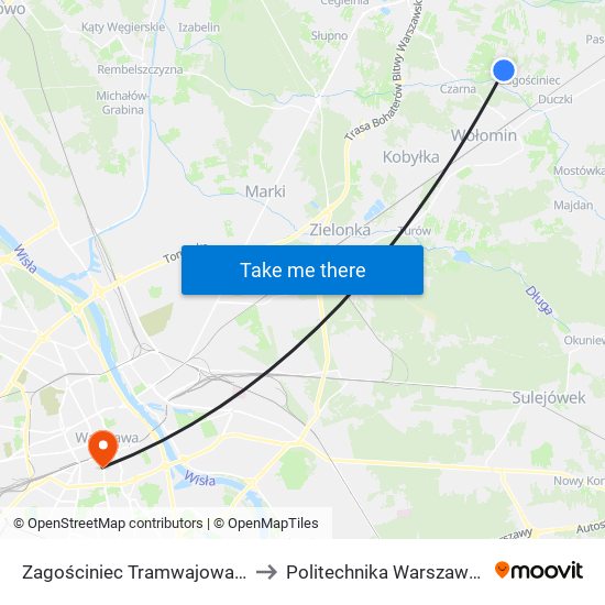 Zagościniec Tramwajowa 01 to Politechnika Warszawska map