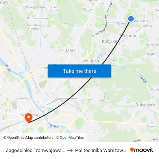 Zagościniec Tramwajowa 02 to Politechnika Warszawska map