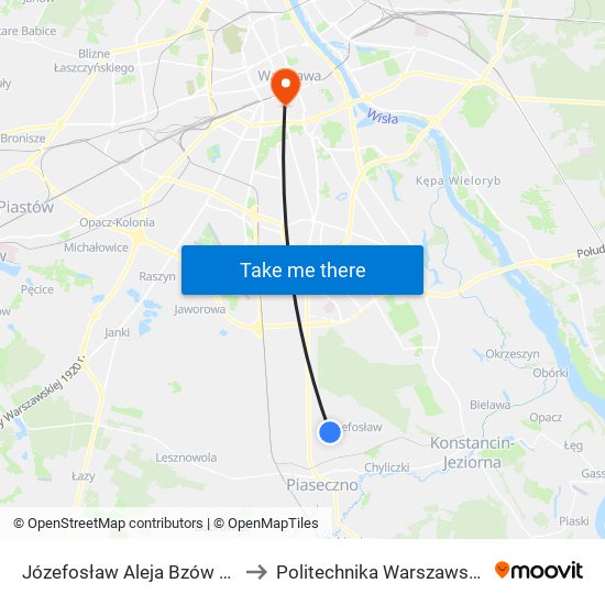 Józefosław Aleja Bzów 02 to Politechnika Warszawska map