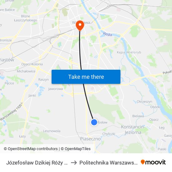 Józefosław Dzikiej Róży 01 to Politechnika Warszawska map