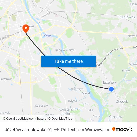 Józefów Jarosławska to Politechnika Warszawska map