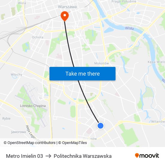 Metro Imielin 03 to Politechnika Warszawska map