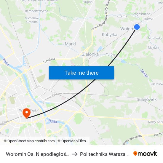 Wołomin Os. Niepodległości 03 to Politechnika Warszawska map