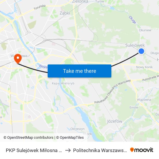 PKP Sulejówek Miłosna 01 to Politechnika Warszawska map