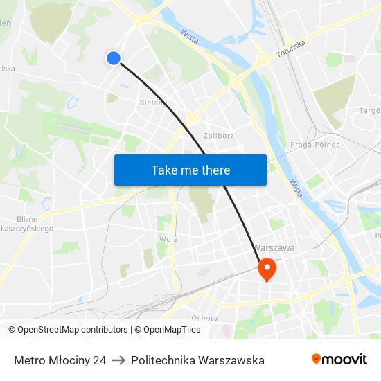 Metro Młociny 24 to Politechnika Warszawska map