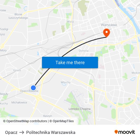 Opacz to Politechnika Warszawska map