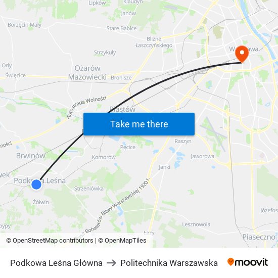 Podkowa Leśna Główna to Politechnika Warszawska map