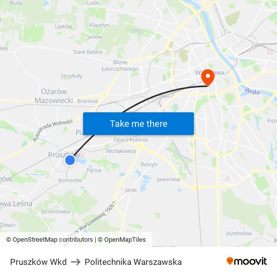 Pruszków WKD to Politechnika Warszawska map