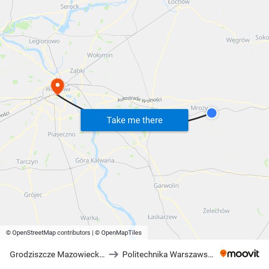 Grodziszcze Mazowieckie to Politechnika Warszawska map