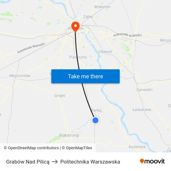 Grabów Nad Pilicą to Politechnika Warszawska map