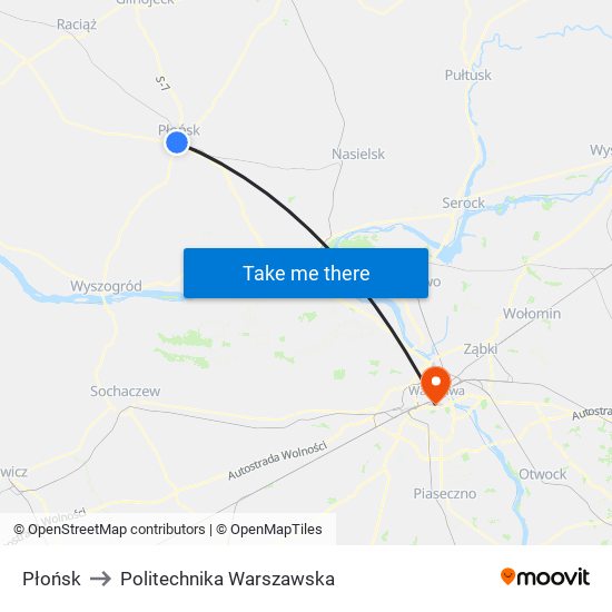 Płońsk to Politechnika Warszawska map