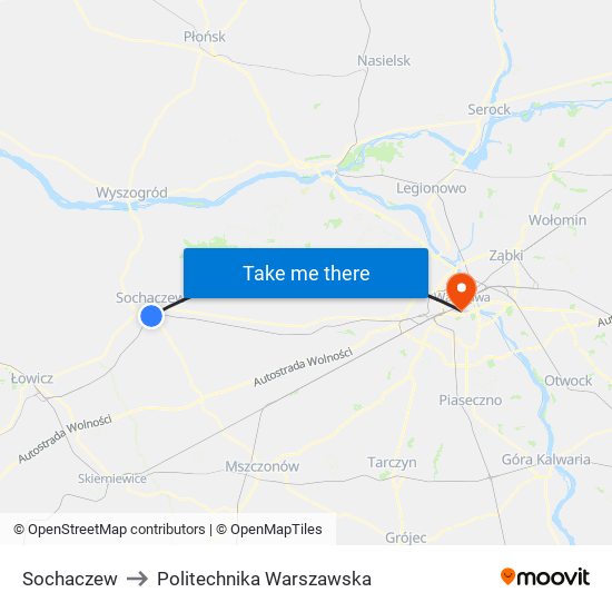 Sochaczew to Politechnika Warszawska map