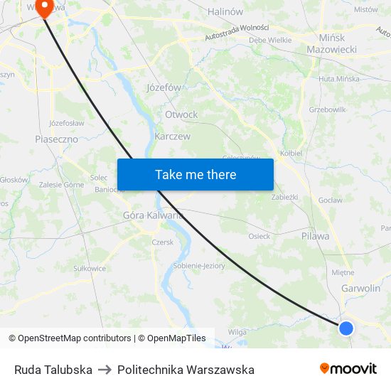 Ruda Talubska to Politechnika Warszawska map