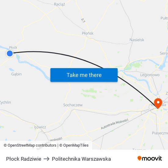 Płock Radziwie to Politechnika Warszawska map