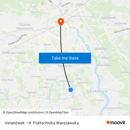 Ustanówek to Politechnika Warszawska map