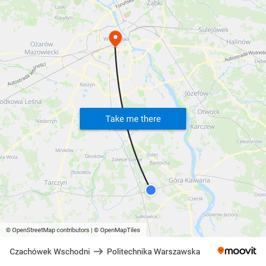 Czachówek Wschodni to Politechnika Warszawska map