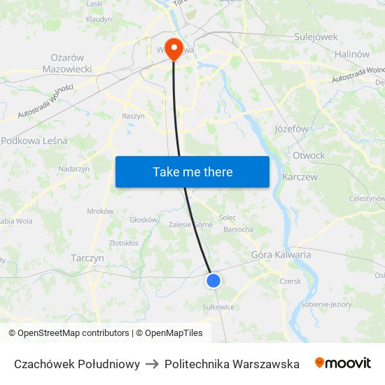 Czachówek Południowy to Politechnika Warszawska map