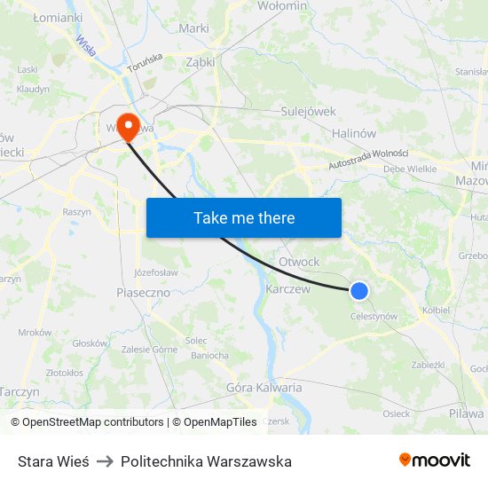 Stara Wieś to Politechnika Warszawska map