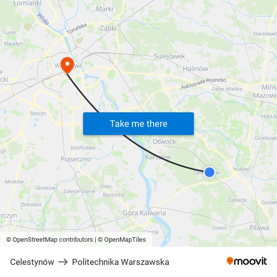 Celestynów to Politechnika Warszawska map