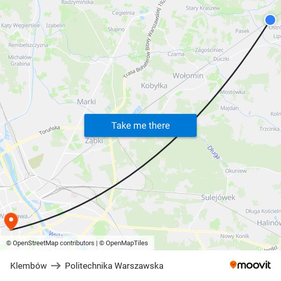 Klembów to Politechnika Warszawska map