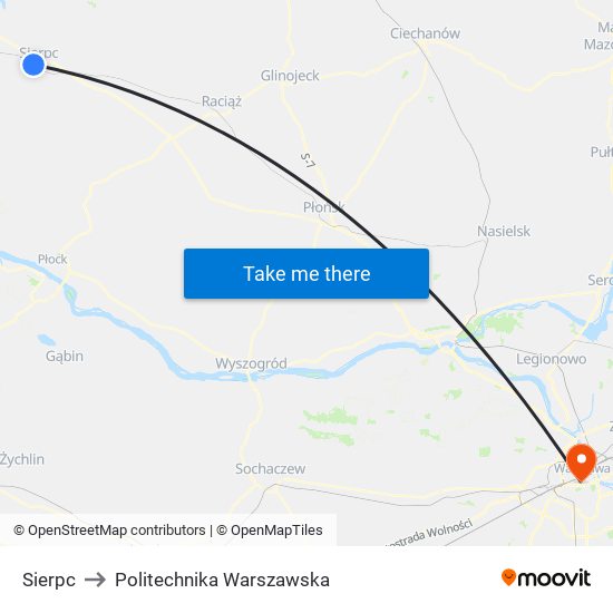 Sierpc to Politechnika Warszawska map