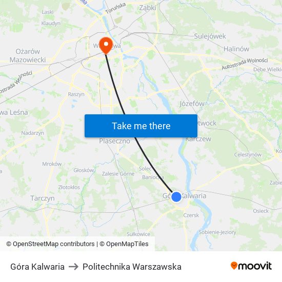 Góra Kalwaria to Politechnika Warszawska map