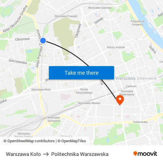 Warszawa Koło to Politechnika Warszawska map