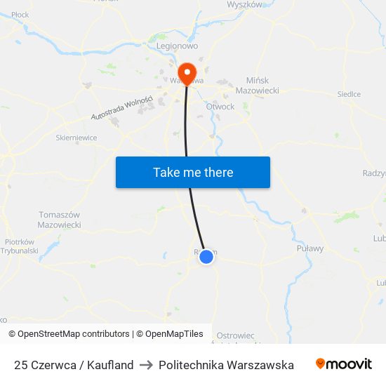 25 Czerwca / Kaufland to Politechnika Warszawska map