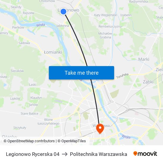 Legionowo Rycerska 04 to Politechnika Warszawska map