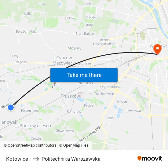 Kotowice I to Politechnika Warszawska map