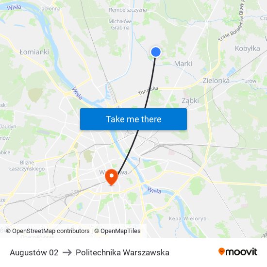 Augustów 02 to Politechnika Warszawska map