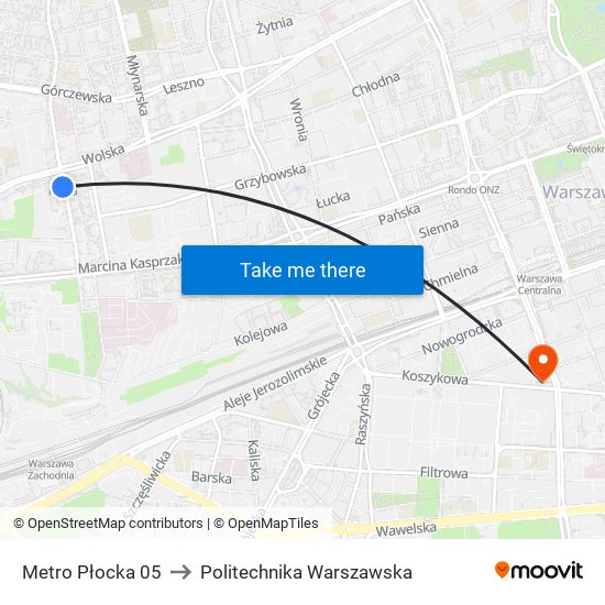 Metro Płocka 05 to Politechnika Warszawska map