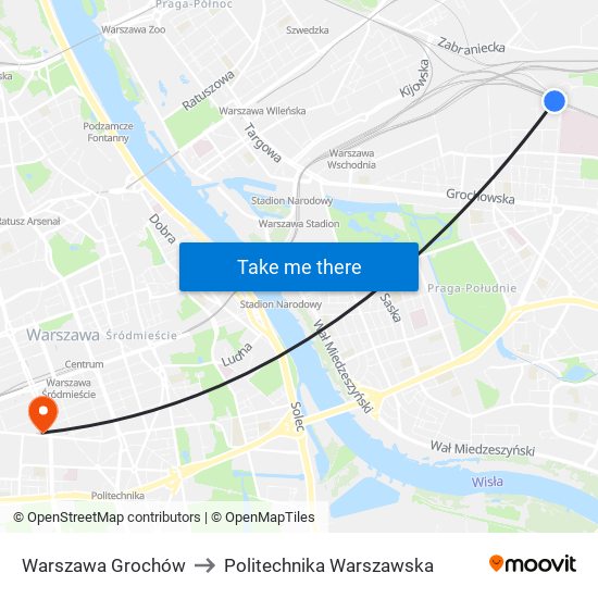 Warszawa Grochów to Politechnika Warszawska map