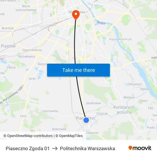 Piaseczno Zgoda 01 to Politechnika Warszawska map