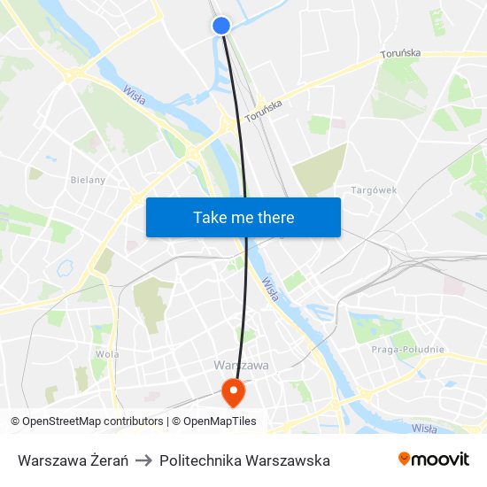 Warszawa Żerań to Politechnika Warszawska map