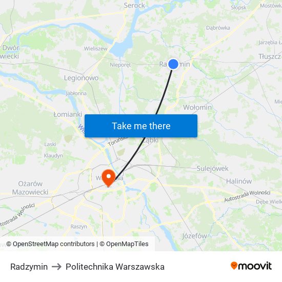 Radzymin to Politechnika Warszawska map