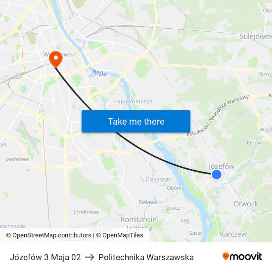 Józefów 3 Maja to Politechnika Warszawska map