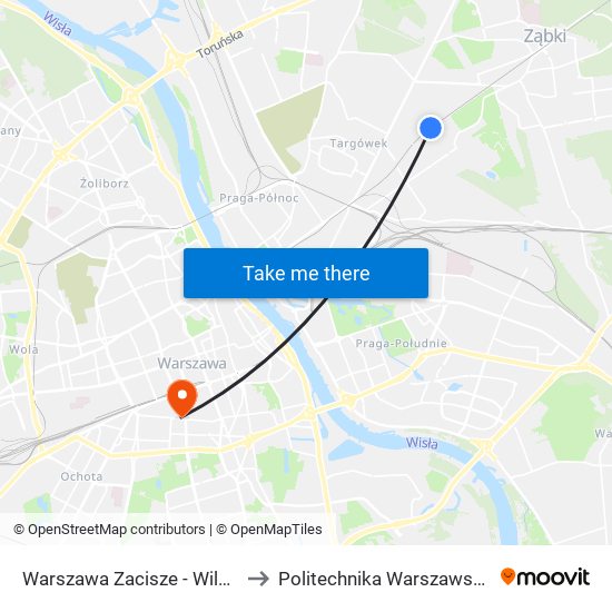 Warszawa Zacisze - Wilno to Politechnika Warszawska map