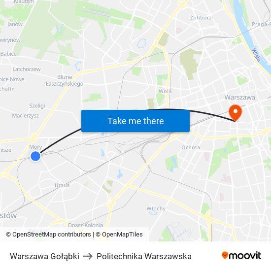 Warszawa Gołąbki to Politechnika Warszawska map