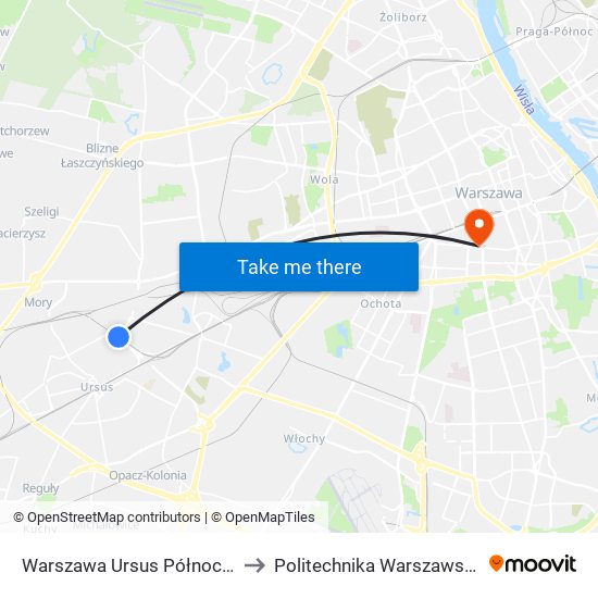 Warszawa Ursus Północny to Politechnika Warszawska map