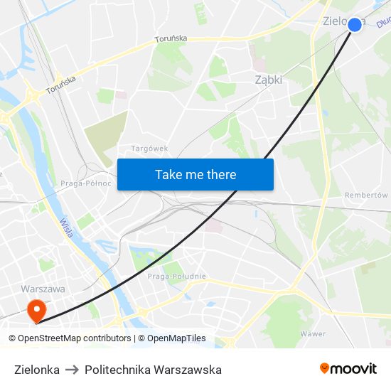 Zielonka to Politechnika Warszawska map