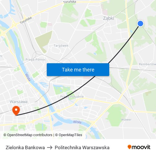 Zielonka Bankowa to Politechnika Warszawska map