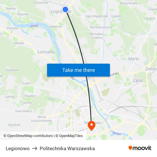 Legionowo to Politechnika Warszawska map