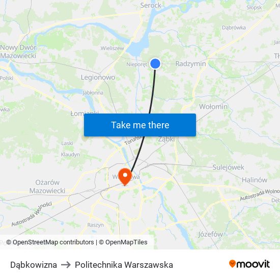 Dąbkowizna to Politechnika Warszawska map