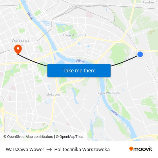 Warszawa Wawer to Politechnika Warszawska map