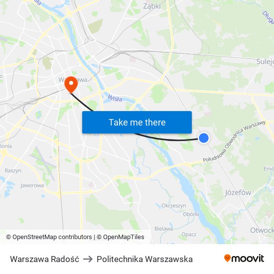 Warszawa Radość to Politechnika Warszawska map